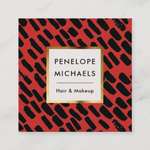 Tarjeta De Visita Cuadrada Patrón negro y rojo con marco