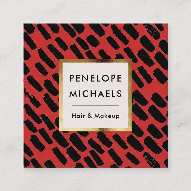 Tarjeta De Visita Cuadrada Patrón negro y rojo con marco (Anverso)