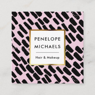 Tarjeta De Visita Cuadrada Patrón negro y rosa con marco