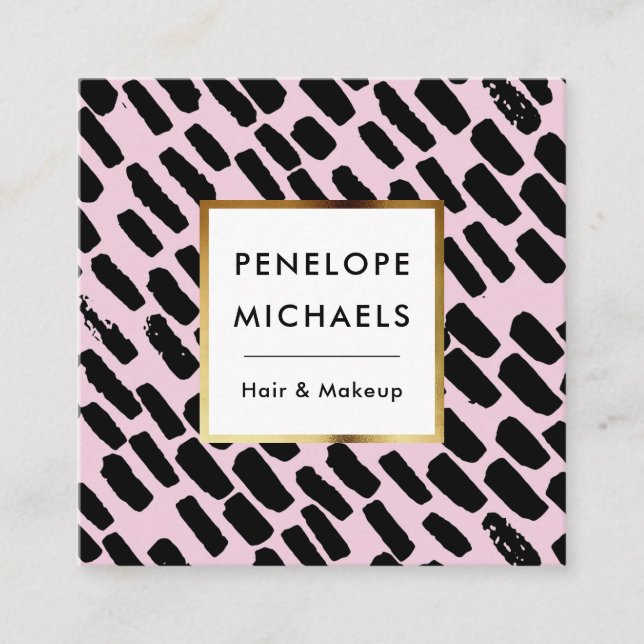 Tarjeta De Visita Cuadrada Patrón negro y rosa con marco (Anverso)