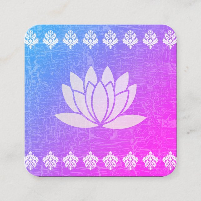 Tarjeta De Visita Cuadrada Patrón ordenado morado de flores de Lotus (Anverso)
