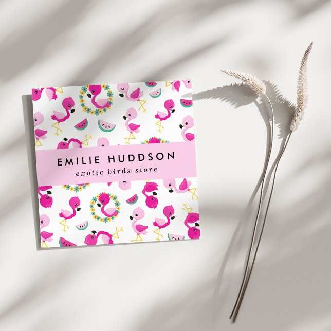 Tarjeta De Visita Cuadrada Patrón tropical, flamencos, tienda de Mascotas, al (Subido por el creador)