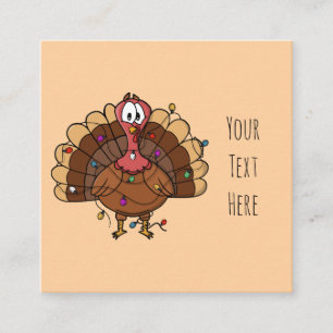 Tarjeta De Visita Cuadrada Pavo festivo personalizado con luces de cuerda