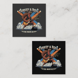 Tarjeta De Visita Cuadrada Pavo & Rock Funny Día de Acción de Gracias Rocker 