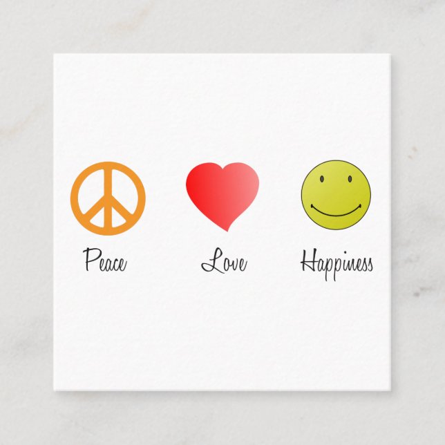 Tarjeta De Visita Cuadrada Paz Amor Felicidad (Anverso)
