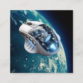 Tarjeta De Visita Cuadrada PC Mouse-Spacecraft: Haga clic en la órbita terres