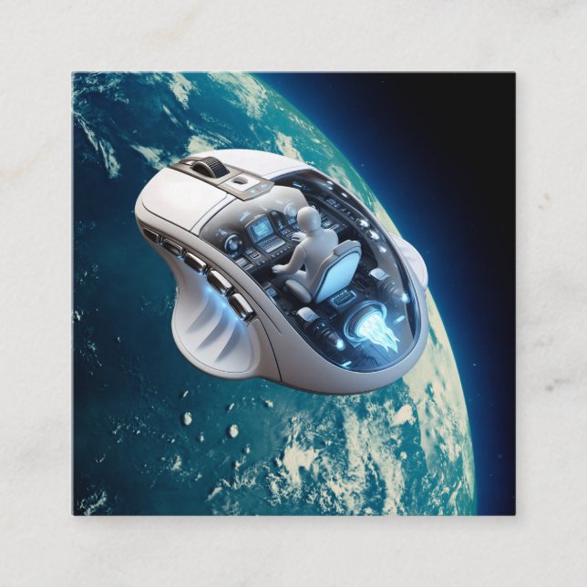Tarjeta De Visita Cuadrada PC Mouse-Spacecraft: Haga clic en la órbita terres (Anverso)