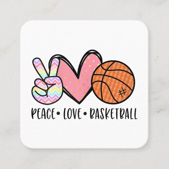 Tarjeta De Visita Cuadrada Peace Love Basketball Heart for Women Adolescentes (Anverso)