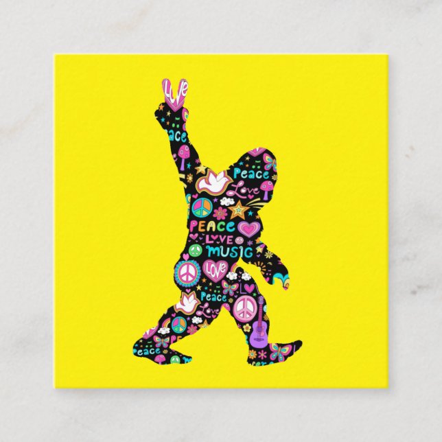 Tarjeta De Visita Cuadrada Peace Love Bigfoot Hippie Funny Bigfoot Lover (Anverso)
