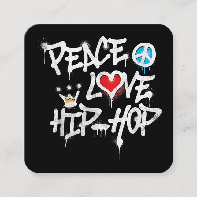 Tarjeta De Visita Cuadrada Peace Love Hip Hop Dance (Anverso)