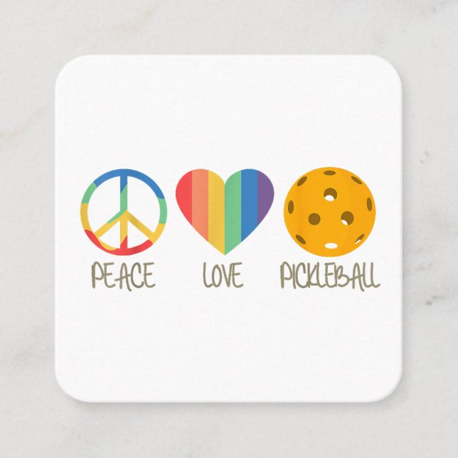 Tarjeta De Visita Cuadrada Peace Love Pickleball (Anverso)