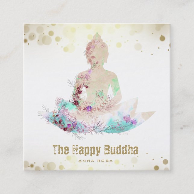 Tarjeta De Visita Cuadrada *~* Peach Aqua Buddha QR AP33 Floral Lotus (Anverso)