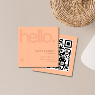Tarjeta De Visita Cuadrada Peach fuzz Coral Retro Rosa Hola QR Code