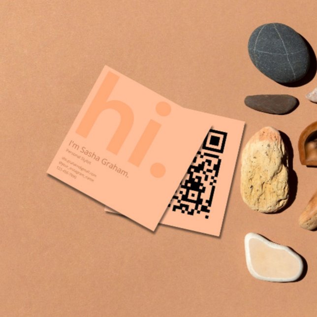 Tarjeta De Visita Cuadrada Peach Fuzz Retro Rosa Hi QR Code (Subido por el creador)