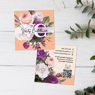 Tarjeta De Visita Cuadrada Peach Fuzz Vintage Rosas Floral Simple Personal