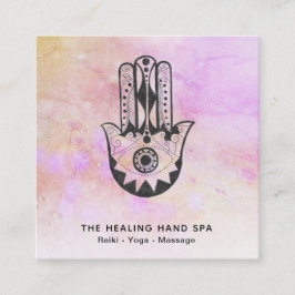 Tarjeta De Visita Cuadrada *~* Peach Hamsa Hand de Fatima Craters of Moon