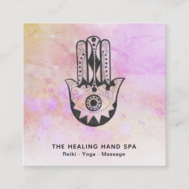 Tarjeta De Visita Cuadrada *~* Peach Hamsa Hand de Fatima Craters of Moon (Anverso)