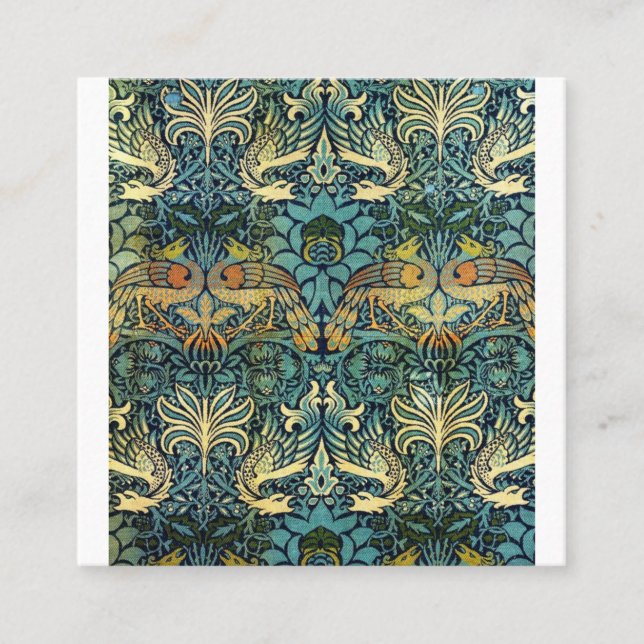 Tarjeta De Visita Cuadrada Peacock Y Dragón William Morris (Anverso)
