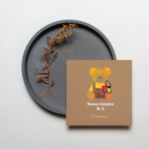 Tarjeta De Visita Cuadrada Pediatra - naranja teddy - estetoscopio