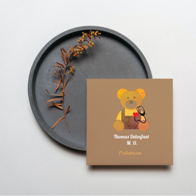 Tarjeta De Visita Cuadrada Pediatra - naranja teddy - estetoscopio (Subido por el creador)