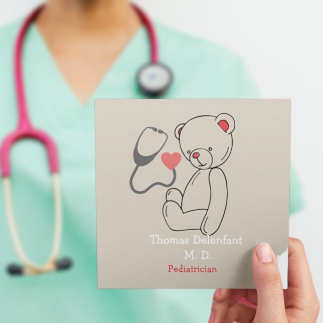 Tarjeta De Visita Cuadrada Pediatra - teddy - estetoscopio (Subido por el creador)