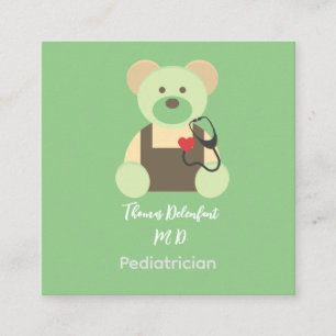 Tarjeta De Visita Cuadrada Pediatra - teddy - estetoscopio