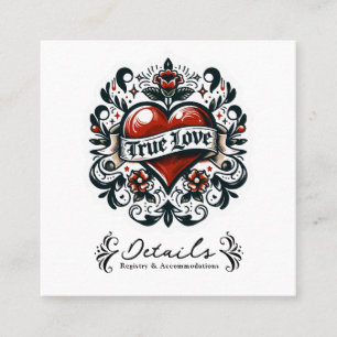 Tarjeta De Visita Cuadrada Pegatina de tatuaje de corazón de amor verdadero D