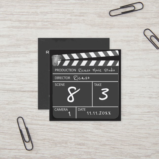 Tarjeta De Visita Cuadrada Película personalizada Clapperboard (Anverso/Reverso In Situ)