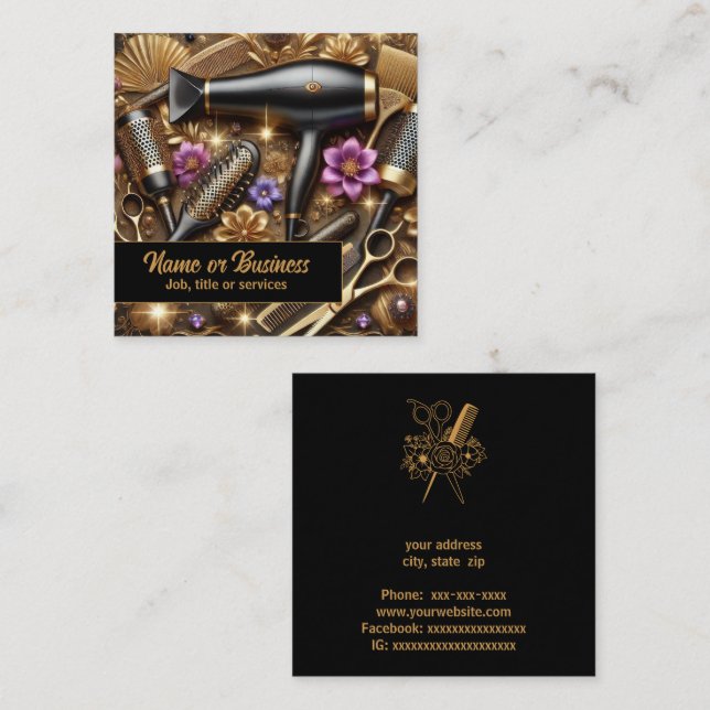 Tarjeta De Visita Cuadrada Peluquería (Anverso / Reverso)