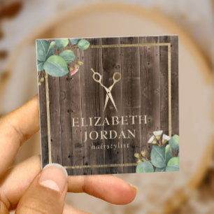 Tarjeta De Visita Cuadrada Peluquería estilista de cuero de oro Salón de made