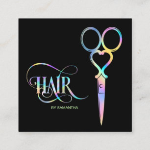 Tarjeta De Visita Cuadrada Peluquería Holográfica Neon Unicorn