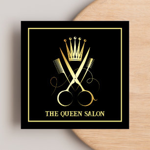 Tarjeta De Visita Cuadrada Peluquería profesional de cuero negro y oro