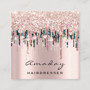 Tarjeta De Visita Cuadrada Peluquería profesional maquillaje Rosa Diamante