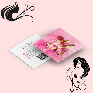 Tarjeta De Visita Cuadrada Peluquería profesional Moderno Código QR Rosa