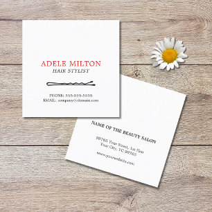 Tarjeta De Visita Cuadrada Peluquero rojo blanco negro elegante minimalista