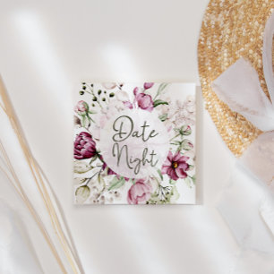 Tarjeta De Visita Cuadrada Peonies Pink Burgundy Floral Date Night Card