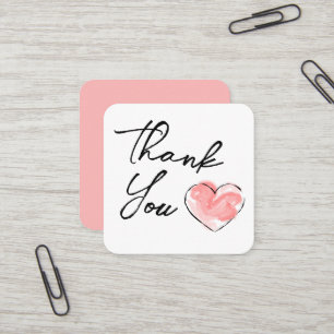 Tarjeta De Visita Cuadrada Pequeño Corazón Acuarela Romántico Gracias