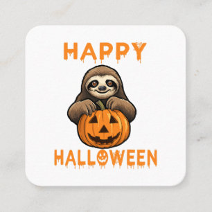 Tarjeta De Visita Cuadrada Perezoso lindo divertido sosteniendo calabaza