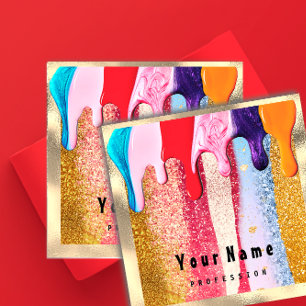 Tarjeta De Visita Cuadrada Perforación con el logotipo del Purpurina de oro N
