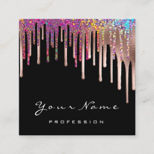 Tarjeta De Visita Cuadrada Perforaciones del Holograma Arcoiris negro Rosa ar