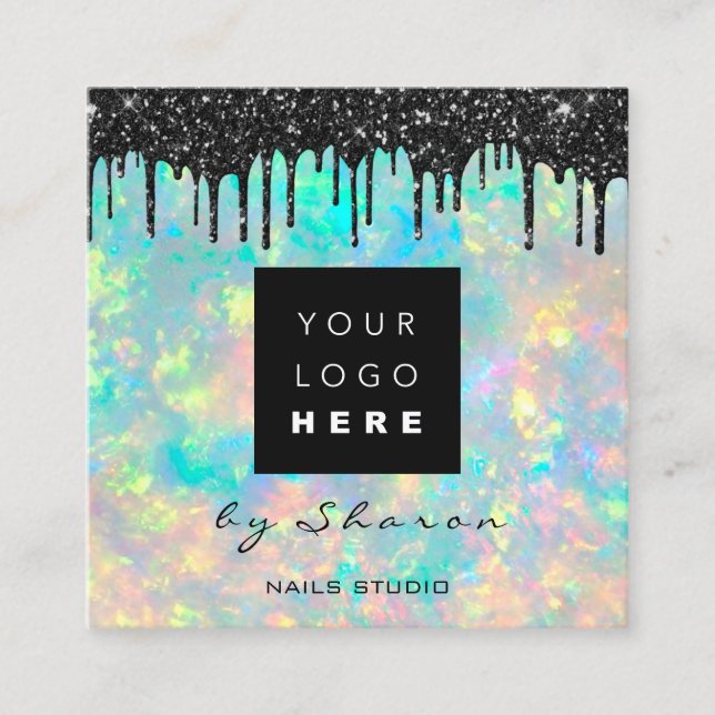 Tarjeta De Visita Cuadrada Perforaciones negras 6 punzones QRCodeHolograma de (Anverso)