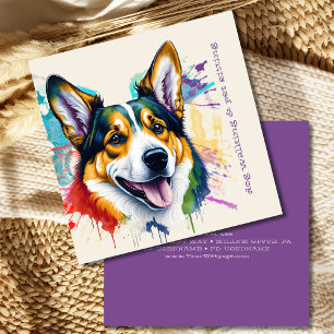 Tarjeta De Visita Cuadrada Perro arcoiris y perro mascotas caminando
