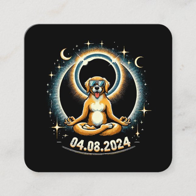 Tarjeta De Visita Cuadrada Perro del eclipse solar de 2024 (Anverso)