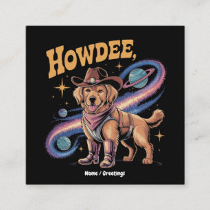 Tarjeta De Visita Cuadrada Perro Espacial Vaquero Divertido Retriever Dorado
