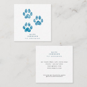 Tarjeta De Visita Cuadrada Perro Groomer Wash Paws Imprime Agua Acuarela