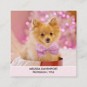 Tarjeta De Visita Cuadrada Perro lindo con foto de Navidades de oso rosado
