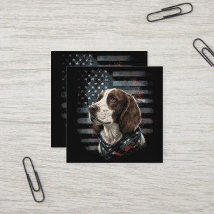 Tarjeta De Visita Cuadrada Perro Springer Spaniel Bandera Americana