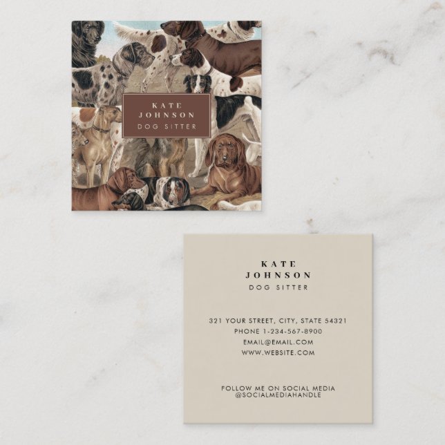 Tarjeta De Visita Cuadrada Perros de la época de la cosecha (Anverso / Reverso)