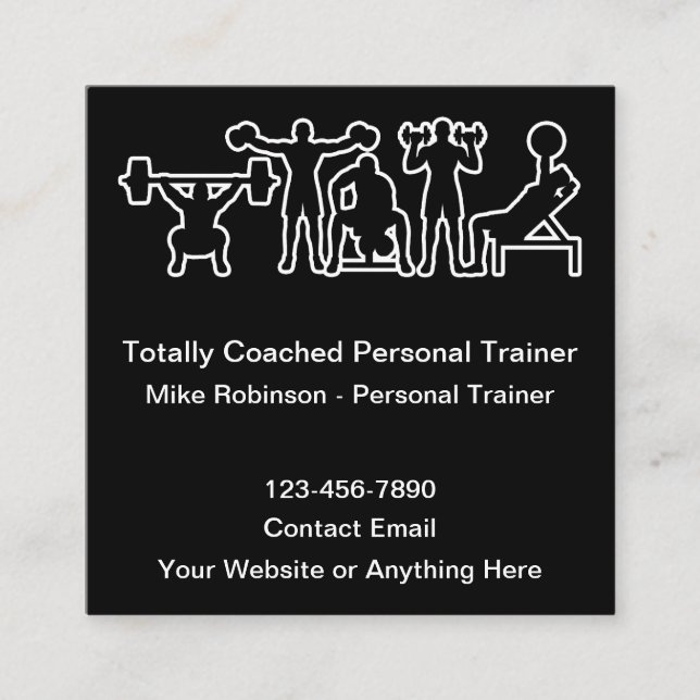 Tarjeta De Visita Cuadrada Personal Fitness Trainer Business Cards Unique (Anverso)