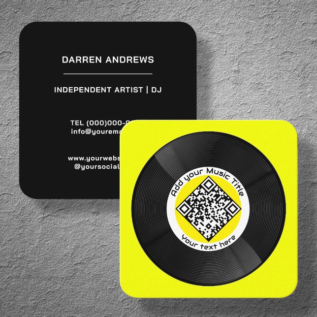 Tarjeta De Visita Cuadrada Personalizable amarillo Música QR Código LP Vinyl  (Subido por el creador)